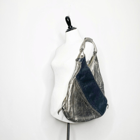 BOTKIER Chrystie Metallic Leather Hobo Handbag leather large - Picture 1 of 5